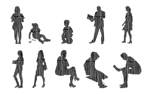 Vector Silhouettes Outline Silhouettes People Contour Drawing People Silhouette Icon — 스톡 벡터