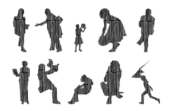 Silhouettes Vectorielles Silhouettes Esquissées Personnes Dessin Contour Silhouette Personnes Icône — Image vectorielle