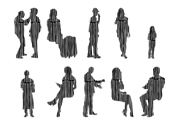 Silhouettes Vectorielles Silhouettes Esquissées Personnes Dessin Contour Silhouette Personnes Icône — Image vectorielle