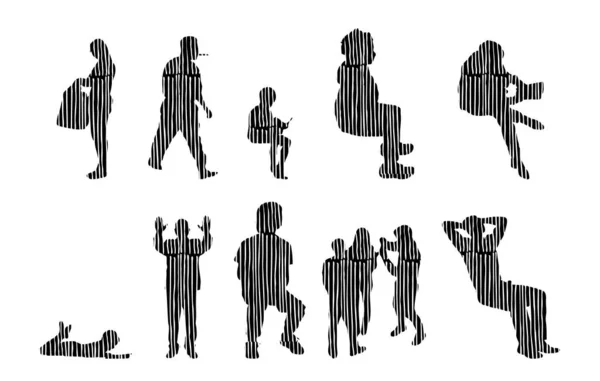 Vector Silhouettes Outline Silhouettes People Contour Drawing People Silhouette Icon — Stock Vector