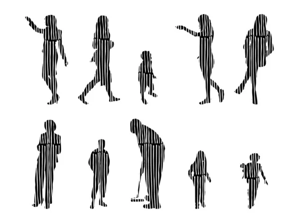 Silhouettes Vectorielles Silhouettes Esquissées Personnes Dessin Contour Silhouette Personnes Icône — Image vectorielle