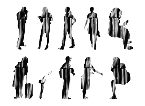 Silhouettes Vectorielles Silhouettes Esquissées Personnes Dessin Contour Silhouette Personnes Icône — Image vectorielle