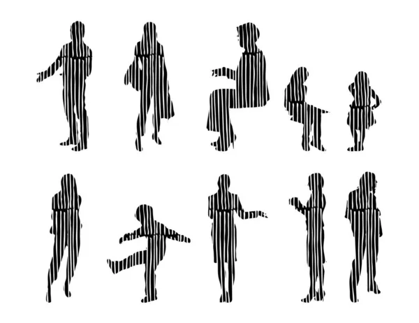 Silhouettes Vectorielles Silhouettes Esquissées Personnes Dessin Contour Silhouette Personnes Icône — Image vectorielle