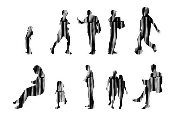 Silhouettes Vectorielles Silhouettes Esquissées Personnes Dessin Contour Silhouette Personnes Icône — Image vectorielle