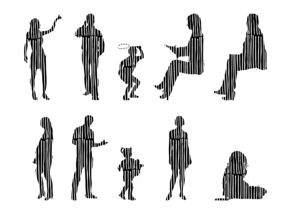 Silhouettes Vectorielles Silhouettes Esquissées Personnes Dessin Contour Silhouette Personnes Icône — Image vectorielle