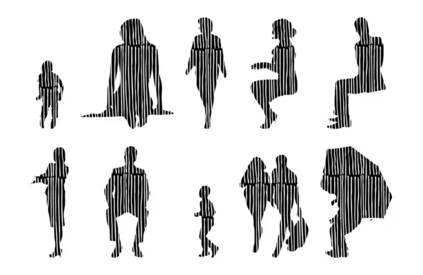 Silhouettes Vectorielles Silhouettes Esquissées Personnes Dessin Contour Silhouette Personnes Icône — Image vectorielle