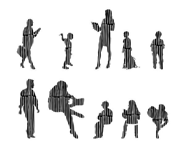 Vector Silhouettes Outline Silhouettes People Contour Drawing People Silhouette Icon — 스톡 벡터