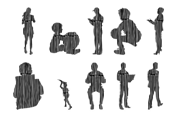 Silhouettes Vectorielles Silhouettes Esquissées Personnes Dessin Contour Silhouette Personnes Icône — Image vectorielle