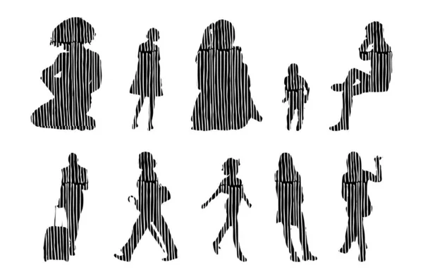 Vector Silhouettes Outline Silhouettes People Contour Drawing People Silhouette Icon — 스톡 벡터