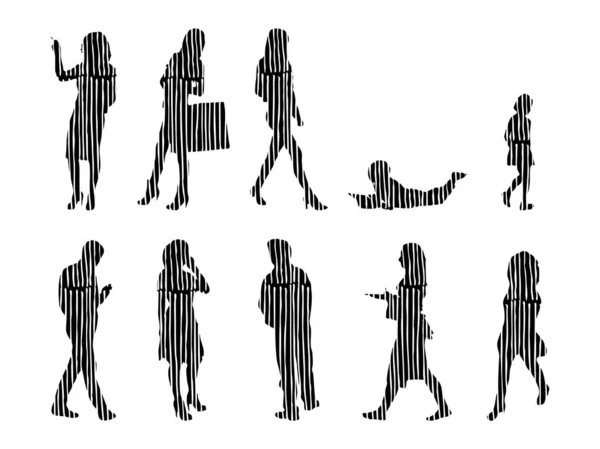 Silhouettes Vectorielles Silhouettes Esquissées Personnes Dessin Contour Silhouette Personnes Icône — Image vectorielle