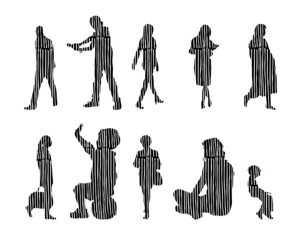 Silhouettes Vectorielles Silhouettes Esquissées Personnes Dessin Contour Silhouette Personnes Icône — Image vectorielle