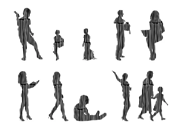 Silhouettes Vectorielles Silhouettes Esquissées Personnes Dessin Contour Silhouette Personnes Icône — Image vectorielle