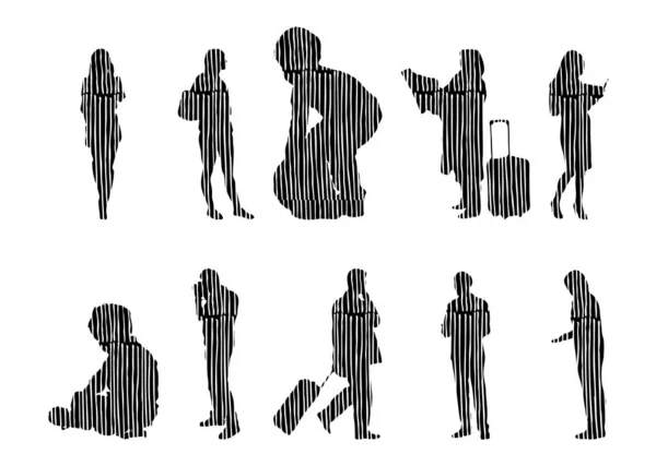 Vector Silhouettes Outline Silhouettes People Contour Drawing People Silhouette Icon — Stock Vector