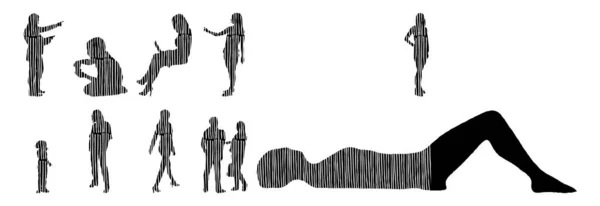 Silhouettes Vectorielles Silhouettes Esquissées Personnes Dessin Contour Silhouette Personnes Icône — Image vectorielle