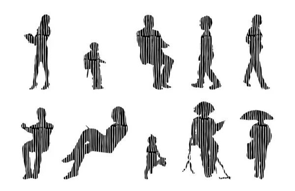 Silhouettes Vectorielles Silhouettes Esquissées Personnes Dessin Contour Silhouette Personnes Icône — Image vectorielle