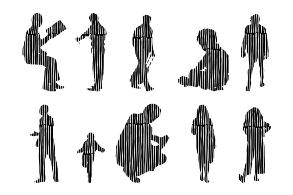 Vector Silhouettes Outline Silhouettes People Contour Drawing People Silhouette Icon — 스톡 벡터