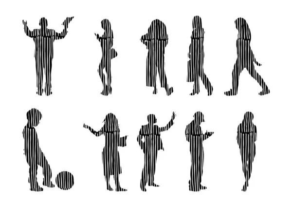 Vector Silhouettes Outline Silhouettes People Contour Drawing People Silhouette Icon — 스톡 벡터