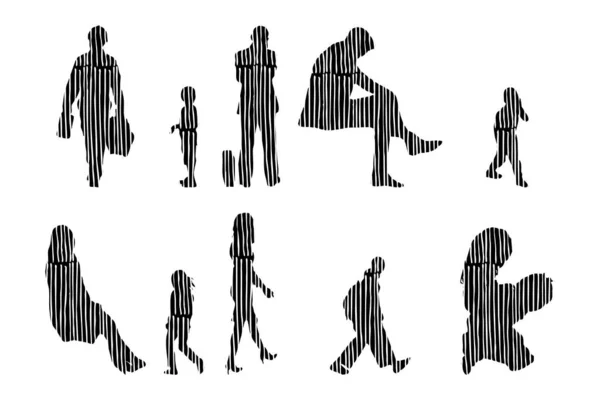 Silhouettes Vectorielles Silhouettes Esquissées Personnes Dessin Contour Silhouette Personnes Icône — Image vectorielle