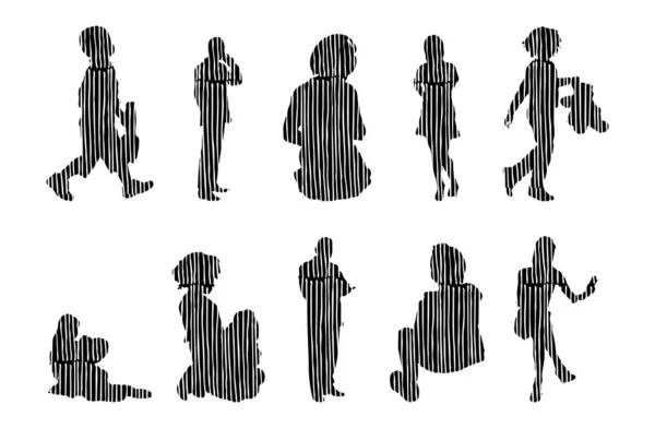 Vector Silhouettes Outline Silhouettes People Contour Drawing People Silhouette Icon — Stock Vector