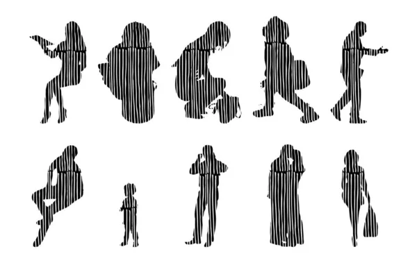 Vector Silhouettes Outline Silhouettes People Contour Drawing People Silhouette Icon — 스톡 벡터