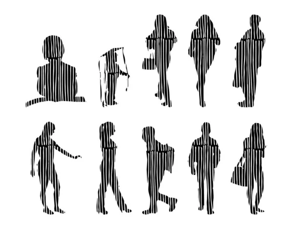 Vektor Silhouetten Umrisse Von Menschen Konturzeichnung Menschen Silhouette Icon Set — Stockvektor