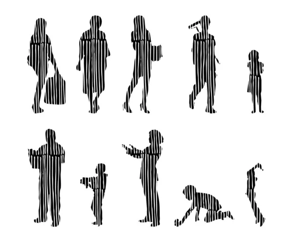 Vector Silhouettes Outline Silhouettes People Contour Drawing People Silhouette Icon — 스톡 벡터