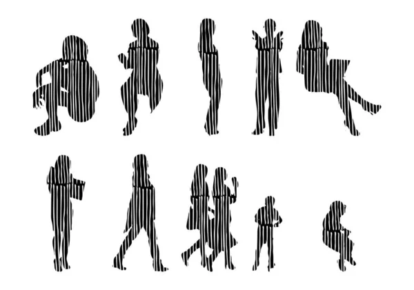 Silhouettes Vectorielles Silhouettes Esquissées Personnes Dessin Contour Silhouette Personnes Icône — Image vectorielle