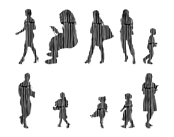 Silhouettes Vectorielles Silhouettes Esquissées Personnes Dessin Contour Silhouette Personnes Icône — Image vectorielle