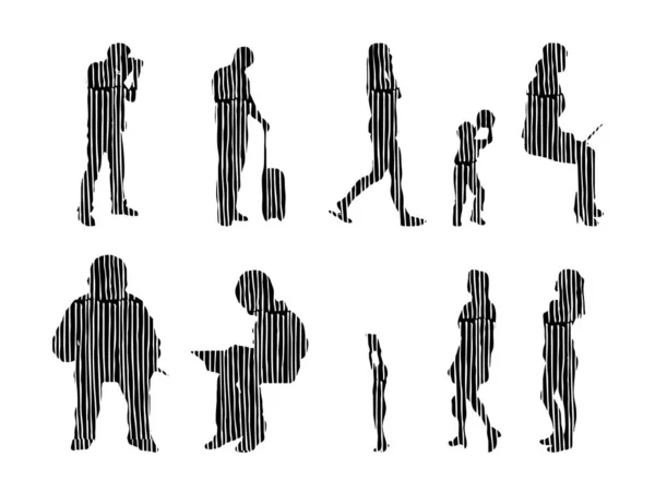 Siluetas Vectores Siluetas Contorno Personas Dibujo Contorno Silueta Personas Icono — Archivo Imágenes Vectoriales