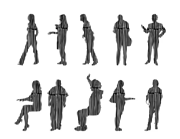 Silhouettes Vectorielles Silhouettes Esquissées Personnes Dessin Contour Silhouette Personnes Icône — Image vectorielle