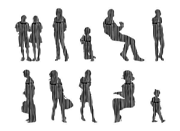 Silhouettes Vectorielles Silhouettes Esquissées Personnes Dessin Contour Silhouette Personnes Icône — Image vectorielle