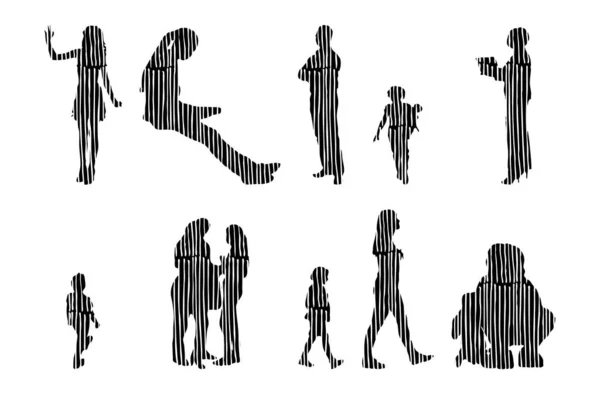 Silhouettes Vectorielles Silhouettes Esquissées Personnes Dessin Contour Silhouette Personnes Icône — Image vectorielle