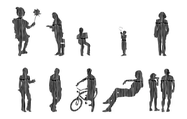 Vector Silhouettes Outline Silhouettes People Contour Drawing People Silhouette Icon — 스톡 벡터