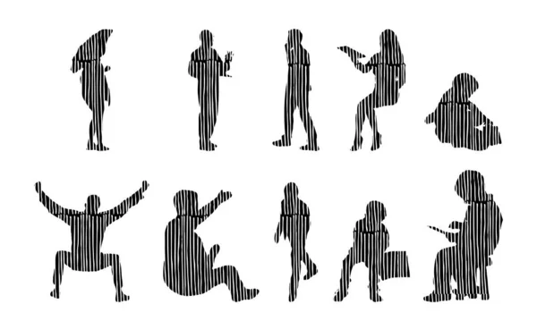 Silhouettes Vectorielles Silhouettes Esquissées Personnes Dessin Contour Silhouette Personnes Icône — Image vectorielle