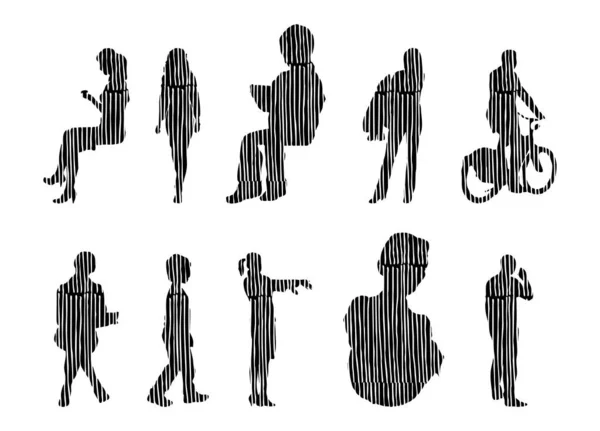 Siluetas Vectores Siluetas Contorno Personas Dibujo Contorno Silueta Personas Icono — Archivo Imágenes Vectoriales