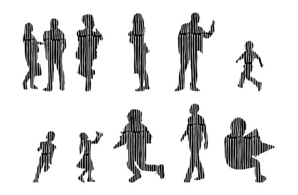 Silhouettes Vectorielles Silhouettes Esquissées Personnes Dessin Contour Silhouette Personnes Icône — Image vectorielle