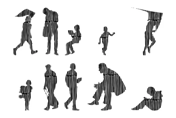 Vektor Silhouetten Umrisse Von Menschen Konturzeichnung Menschen Silhouette Icon Set — Stockvektor