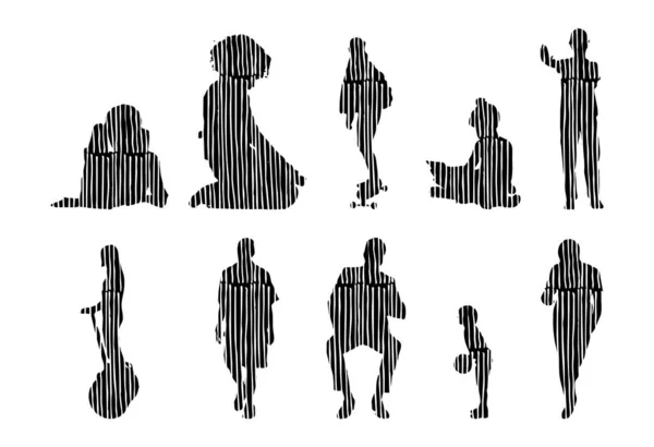 Silhouettes Vectorielles Silhouettes Esquissées Personnes Dessin Contour Silhouette Personnes Icône — Image vectorielle