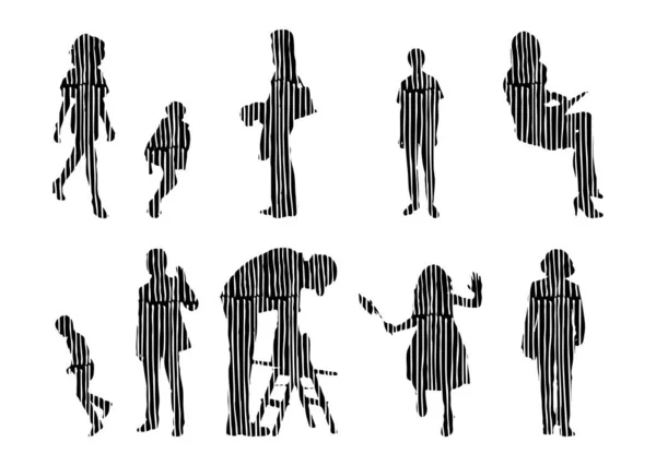 Silhouettes Vectorielles Silhouettes Esquissées Personnes Dessin Contour Silhouette Personnes Icône — Image vectorielle