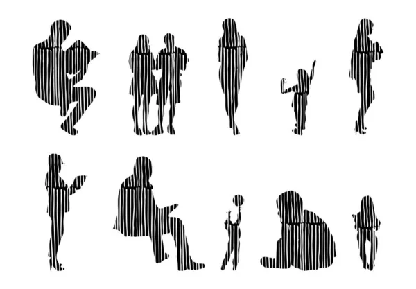 Vector Silhouettes Outline Silhouettes People Contour Drawing People Silhouette Icon — 스톡 벡터