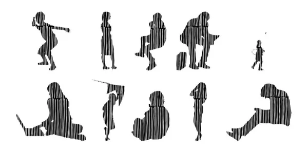 Silhouettes Vectorielles Silhouettes Esquissées Personnes Dessin Contour Silhouette Personnes Icône — Image vectorielle