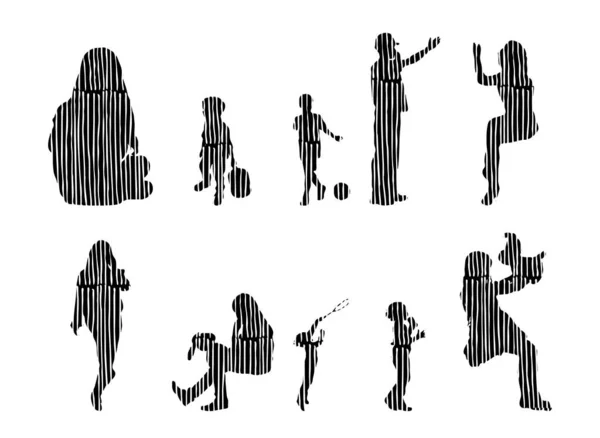 Silhouettes Vectorielles Silhouettes Esquissées Personnes Dessin Contour Silhouette Personnes Icône — Image vectorielle