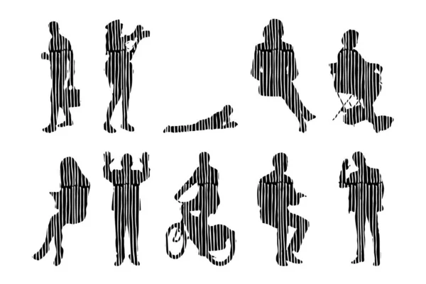 Silhouettes Vectorielles Silhouettes Esquissées Personnes Dessin Contour Silhouette Personnes Icône — Image vectorielle