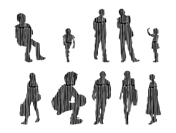 Silhouettes Vectorielles Silhouettes Esquissées Personnes Dessin Contour Silhouette Personnes Icône — Image vectorielle