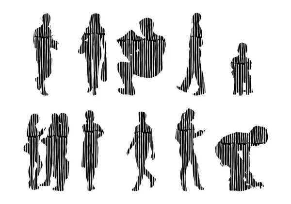 Silhouettes Vectorielles Silhouettes Esquissées Personnes Dessin Contour Silhouette Personnes Icône — Image vectorielle