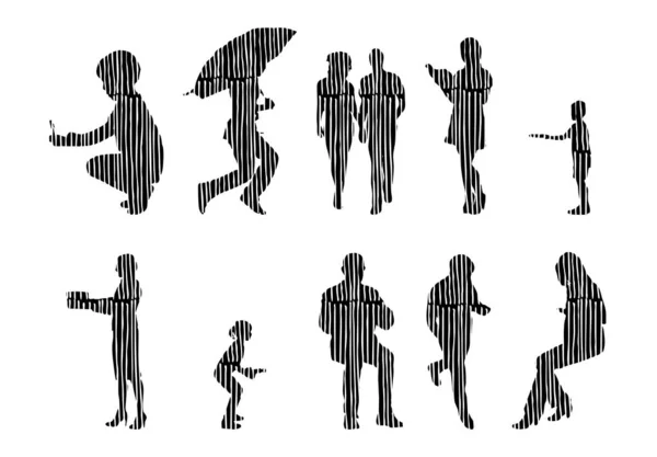 Silhouettes Vectorielles Silhouettes Esquissées Personnes Dessin Contour Silhouette Personnes Icône — Image vectorielle