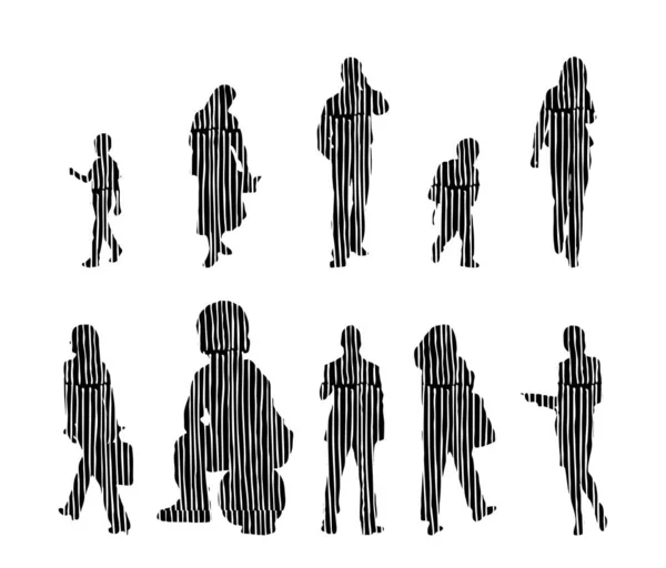 Vector Silhouettes Outline Silhouettes People Contour Drawing People Silhouette Icon — Stock Vector