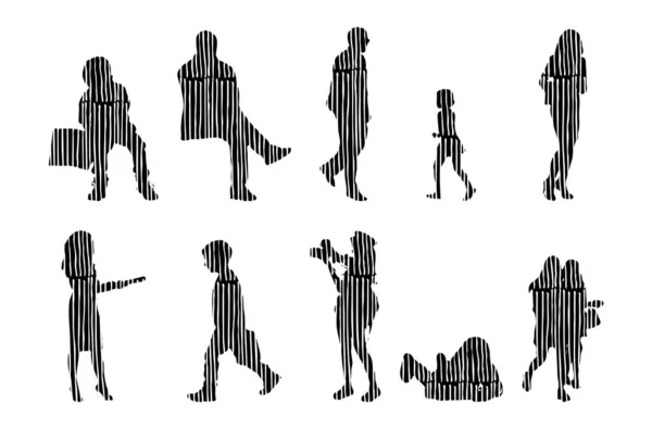 Silhouettes Vectorielles Silhouettes Esquissées Personnes Dessin Contour Silhouette Personnes Icône — Image vectorielle