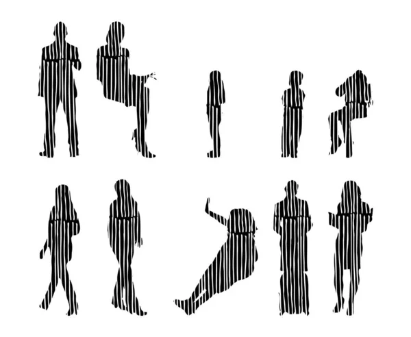 Silhouettes Vectorielles Silhouettes Esquissées Personnes Dessin Contour Silhouette Personnes Icône — Image vectorielle