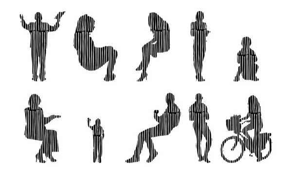 Silhouettes Vectorielles Silhouettes Esquissées Personnes Dessin Contour Silhouette Personnes Icône — Image vectorielle